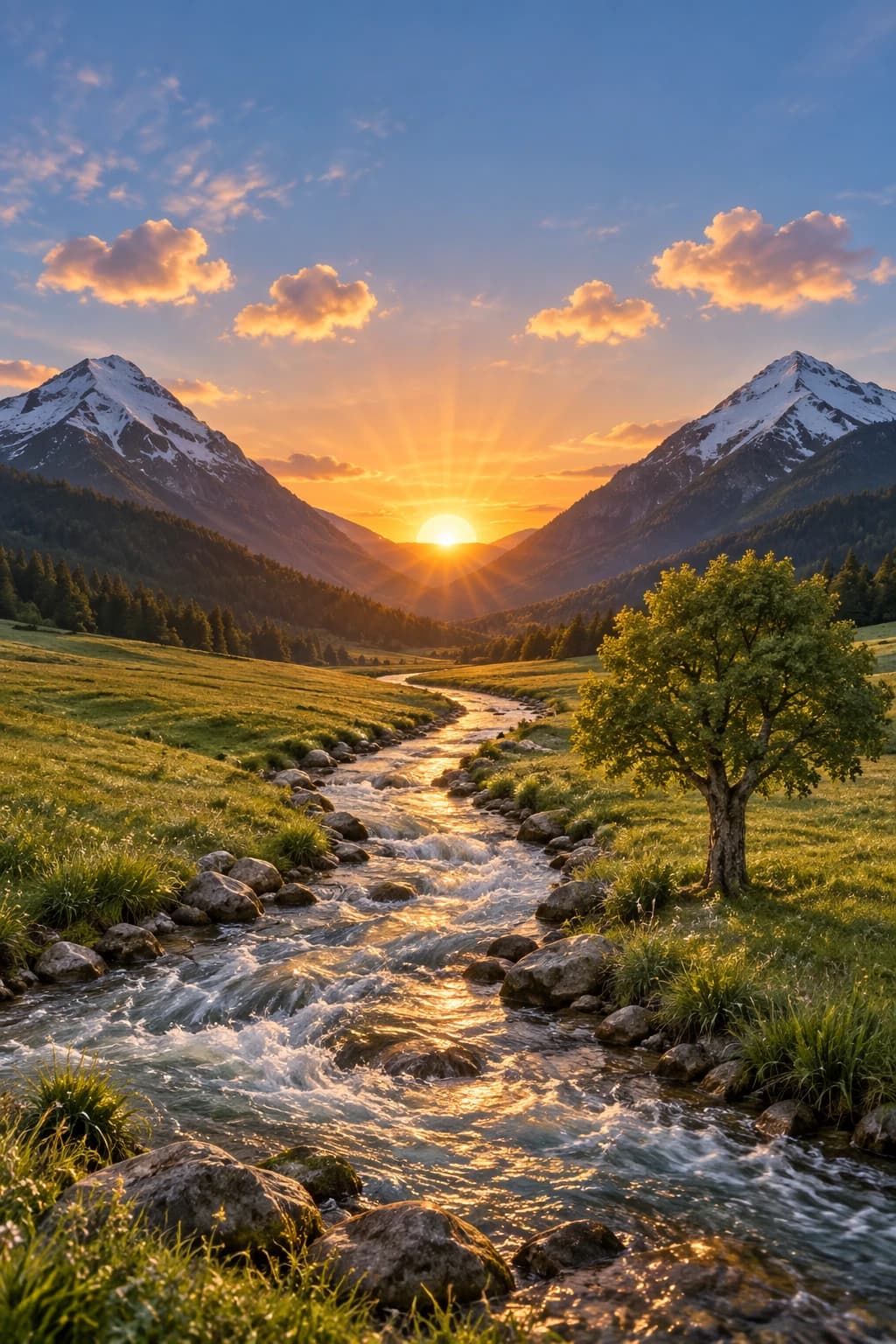 Fotorealistisches Flusstal bei Sonnenaufgang, von GPT Image 2.5 aus der Skizze generiert