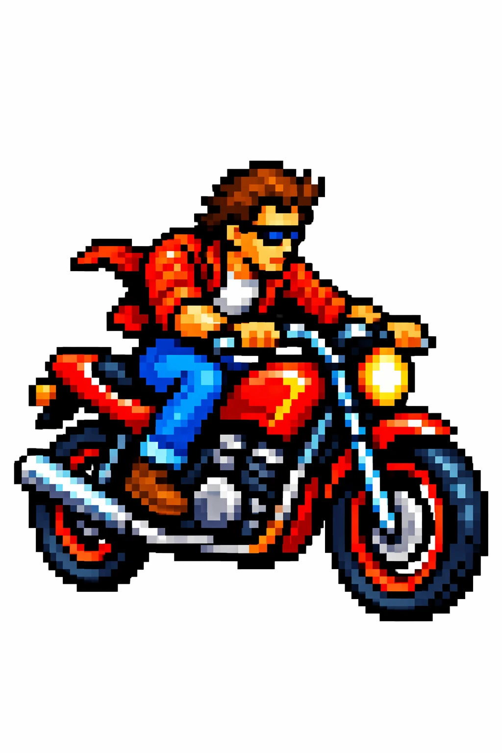 Pixel-Art-Mann auf einem Motorrad vor weißem Hintergrund, generiert von GPT Image 2.5